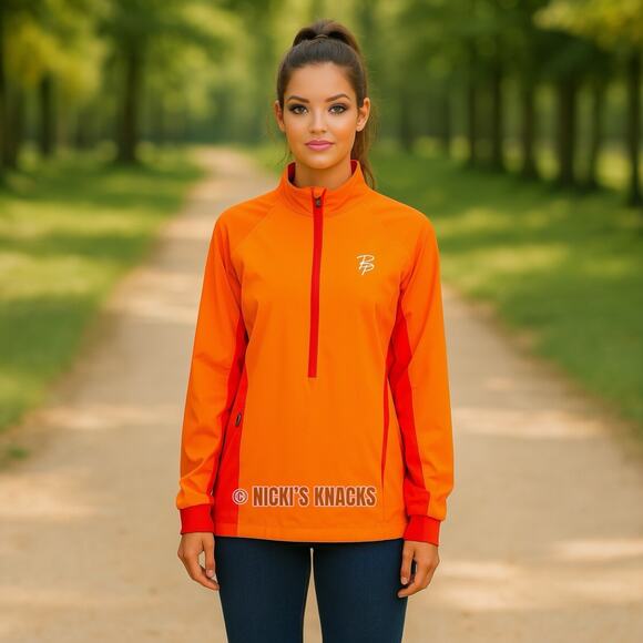 Bjorn Daehlie Orange Red Half Zip Windbreaker Running Pullover Jacket Size L - Picture 1 of 13